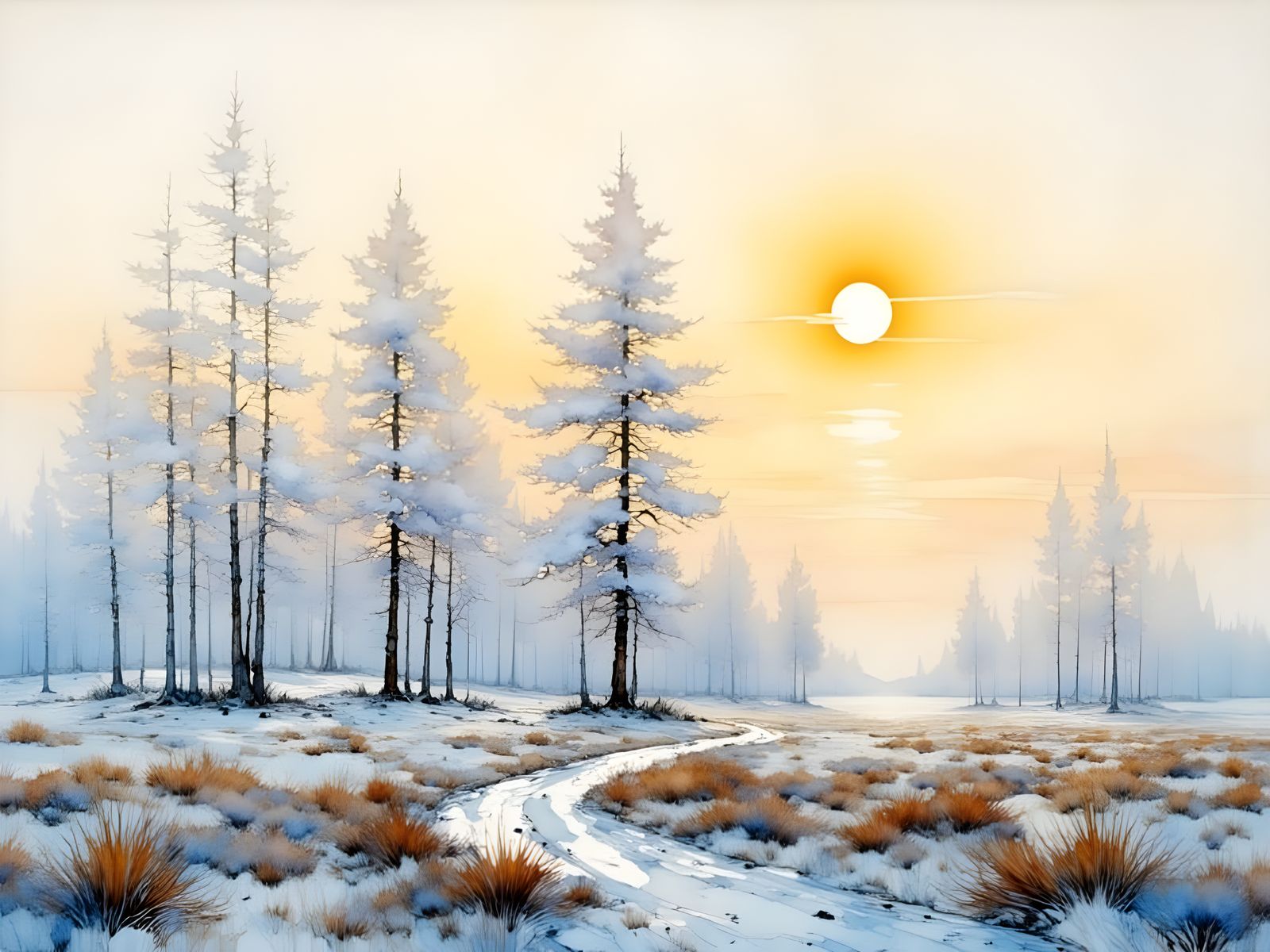 Frozen Midwest Landscape in Painterly Oil Style