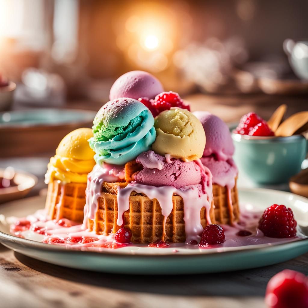 Delicious Ice Cream in Cozy Kitchen: Food Photography