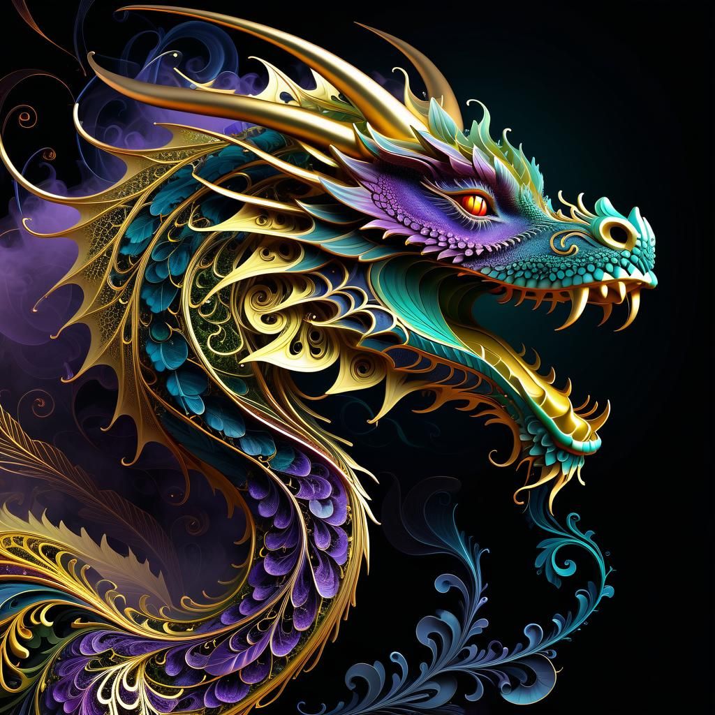 Grapevine Dragon with Fractal Feathers in Gothic Art