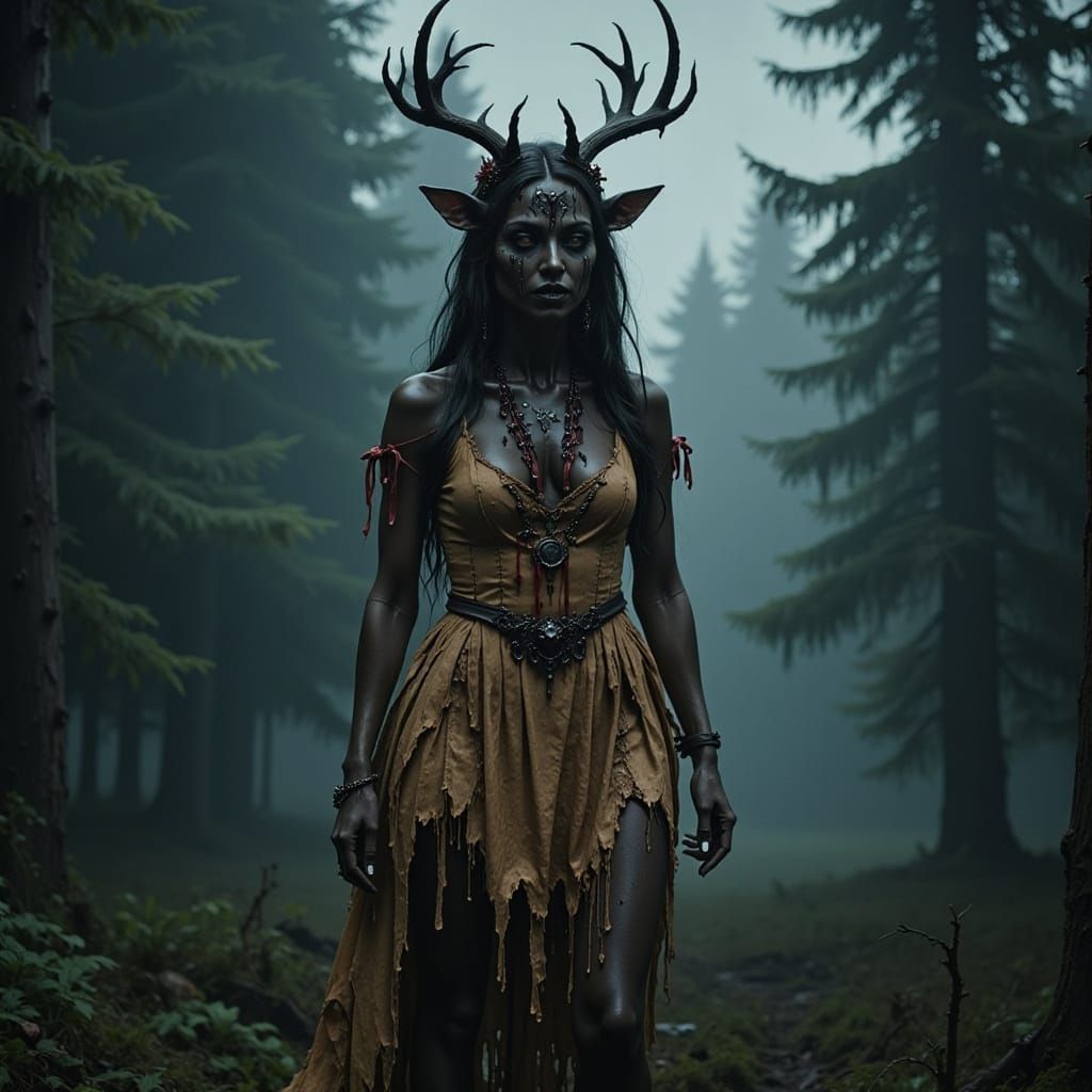 Deer Lady of the Forest in Ominous Twilight
