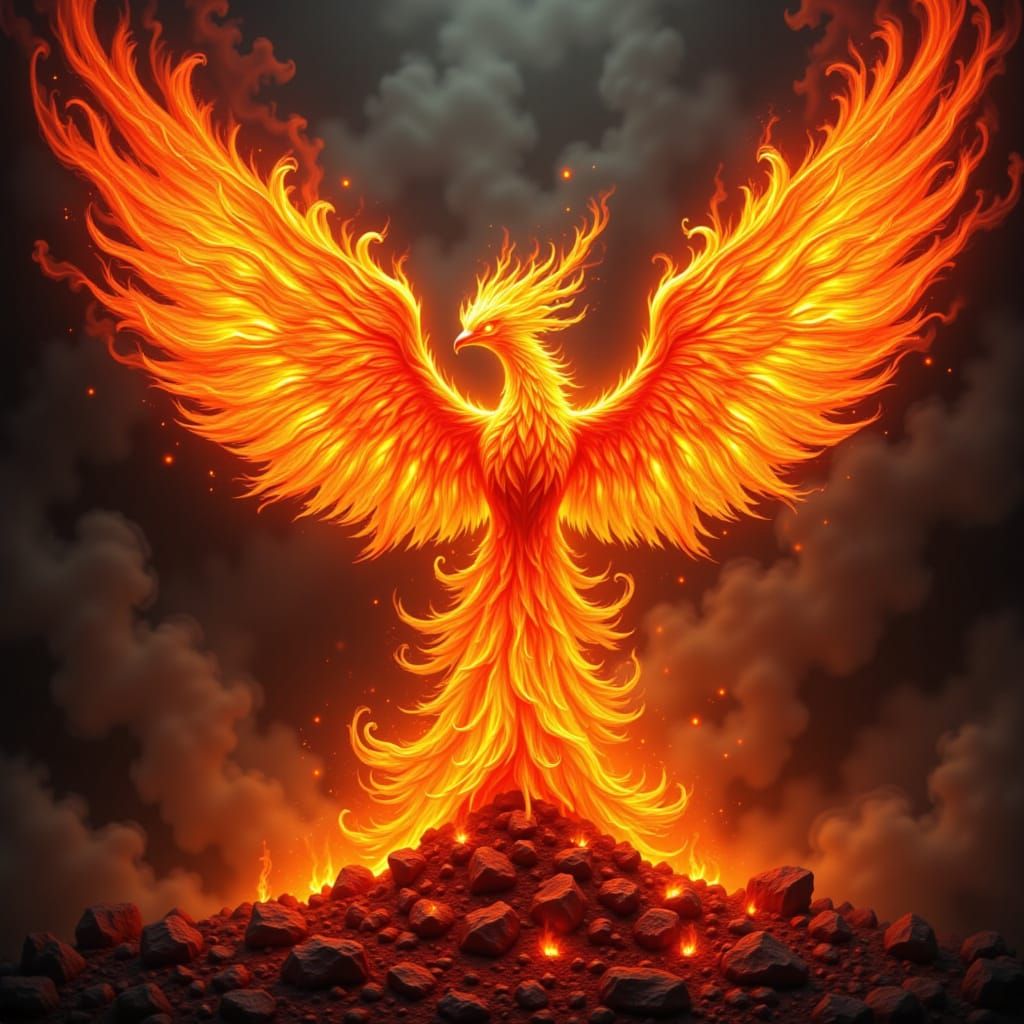Phoenix of Fire Flames in Art Nouveau Style