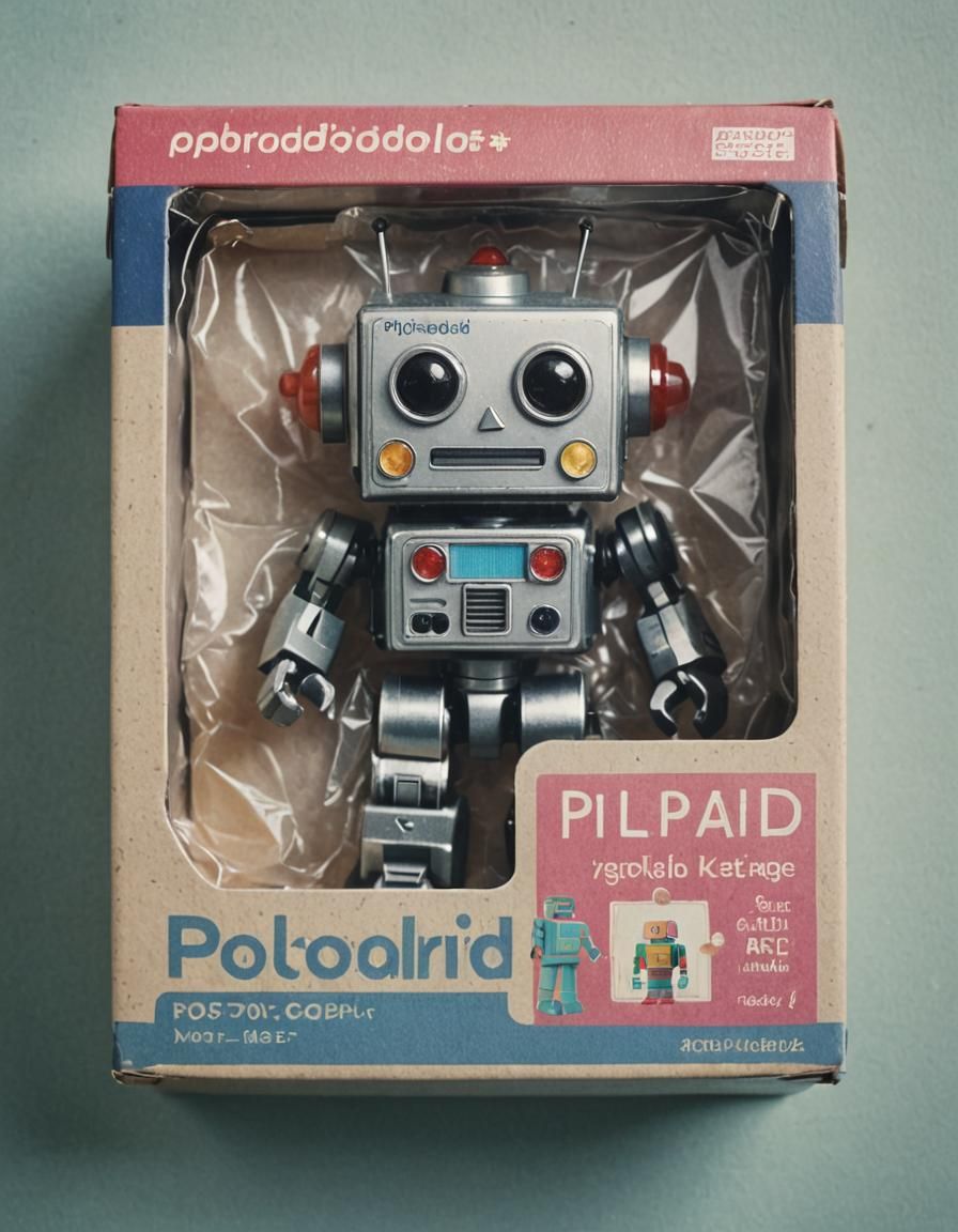 Toy Robot in Packaging: Polaroid Color Photo