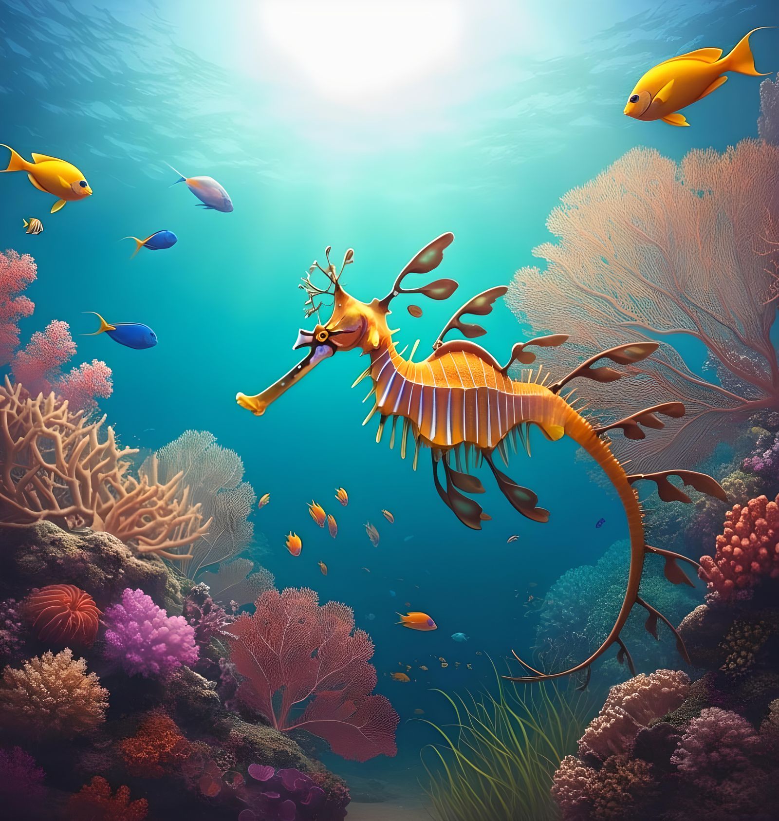 Leafy Seadragon in a Colorful Coral Reef