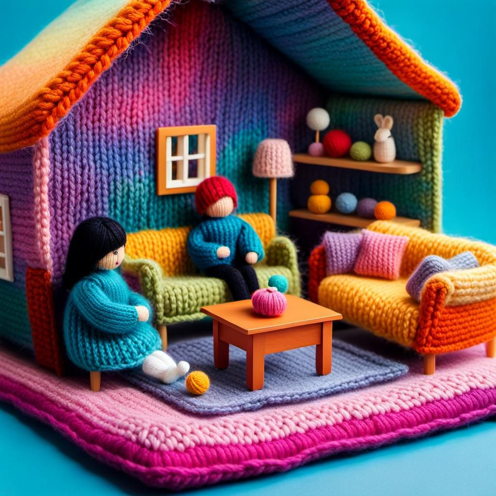 A knitted wool dollhouse
