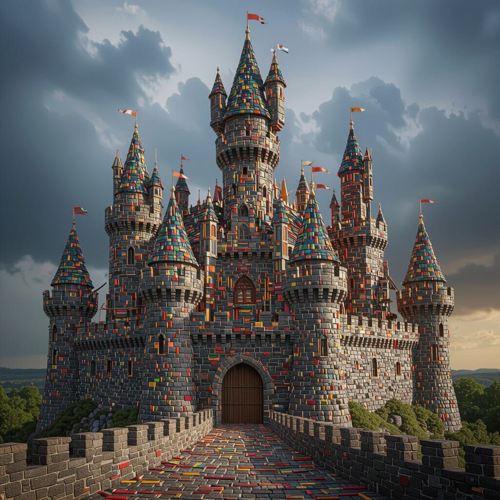 Medieval Castle Built From Pencils, Stormy Sky