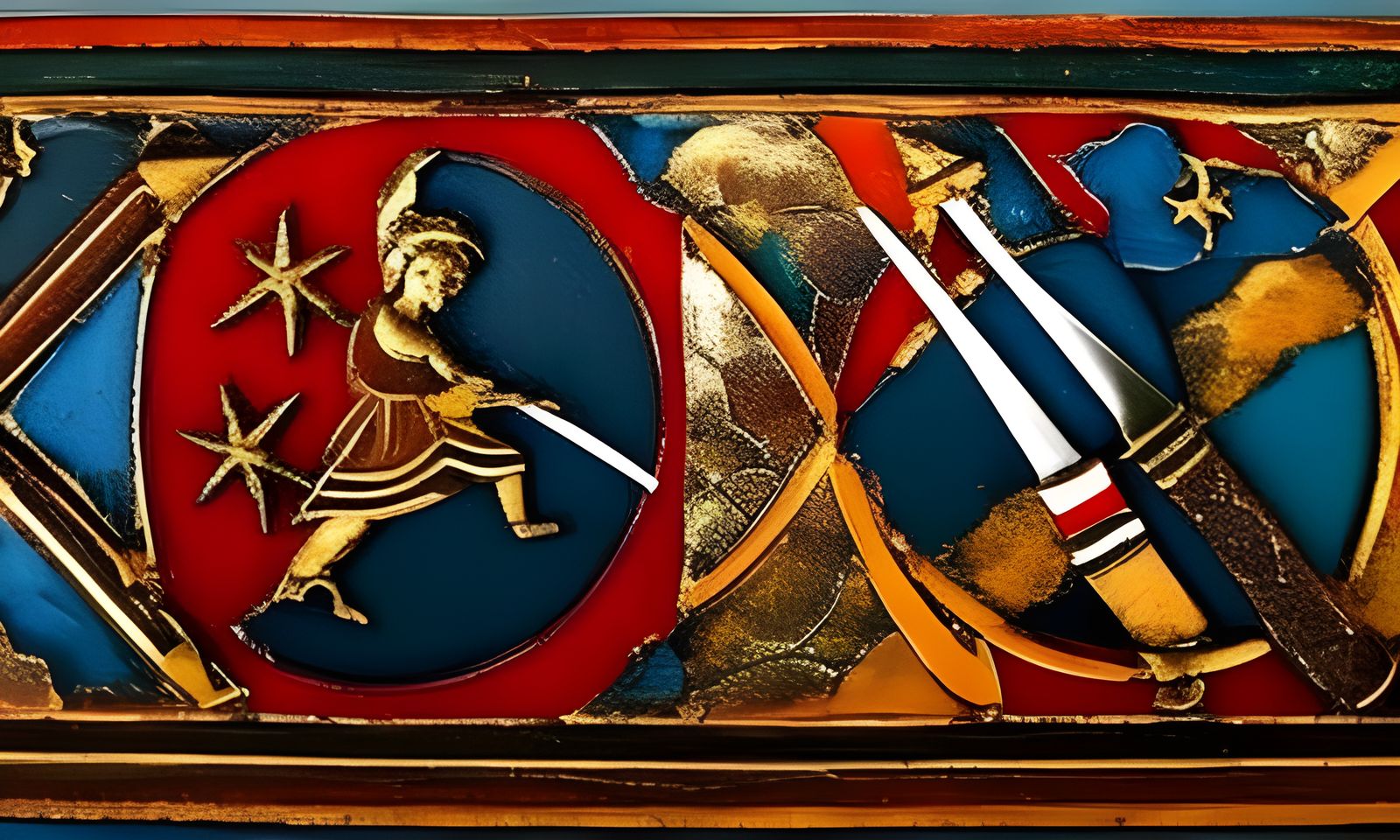 Ancient Greek Warrior and Abstract Expressionism Triptych