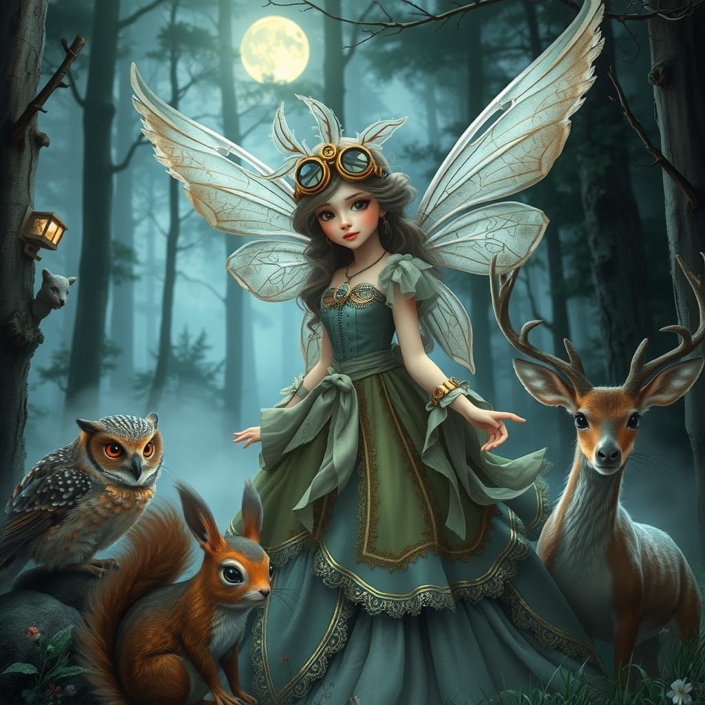 Steampunk Fairy Tale in Moonlit Forest