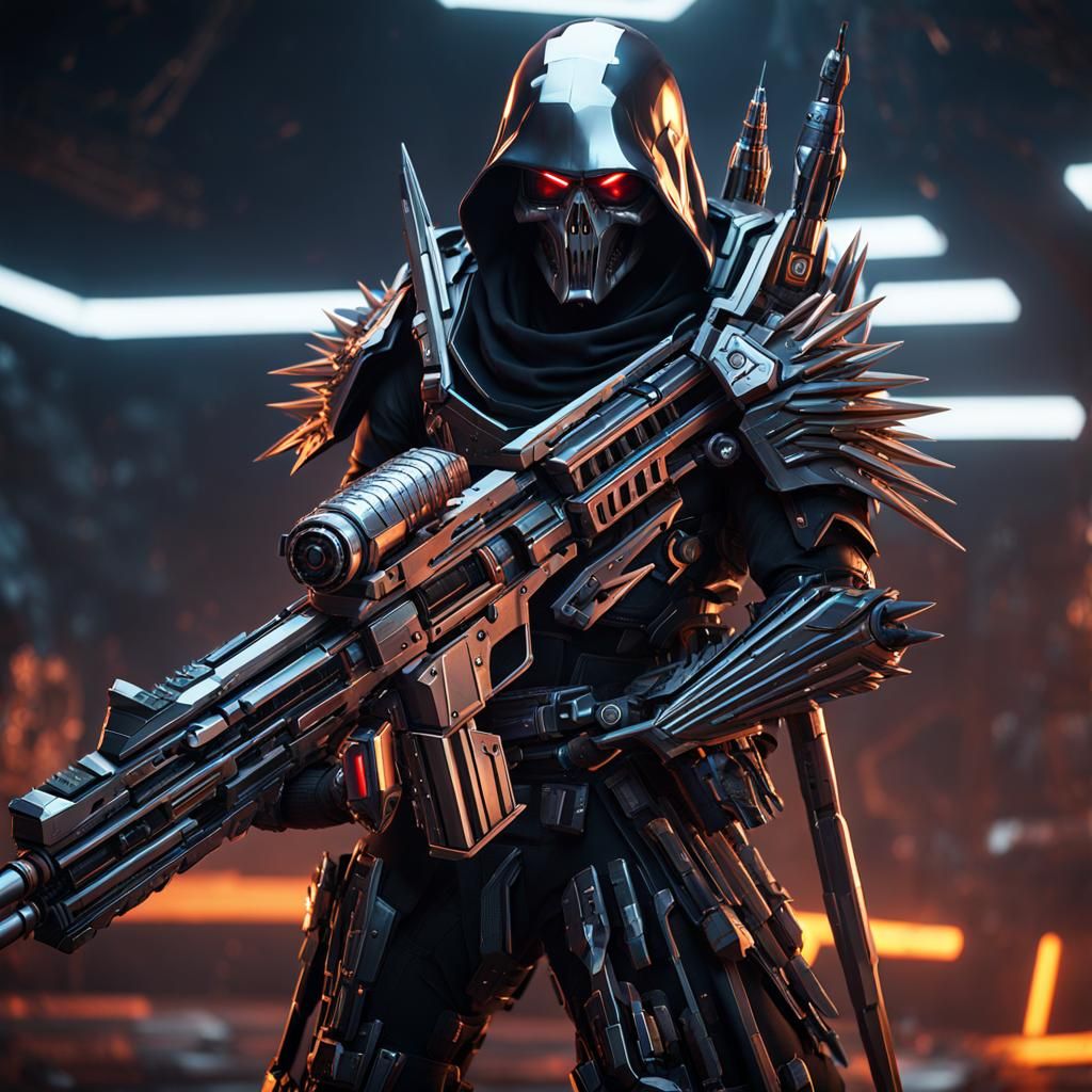 Grim Reaper in Spiked Armor with Laser Rifle