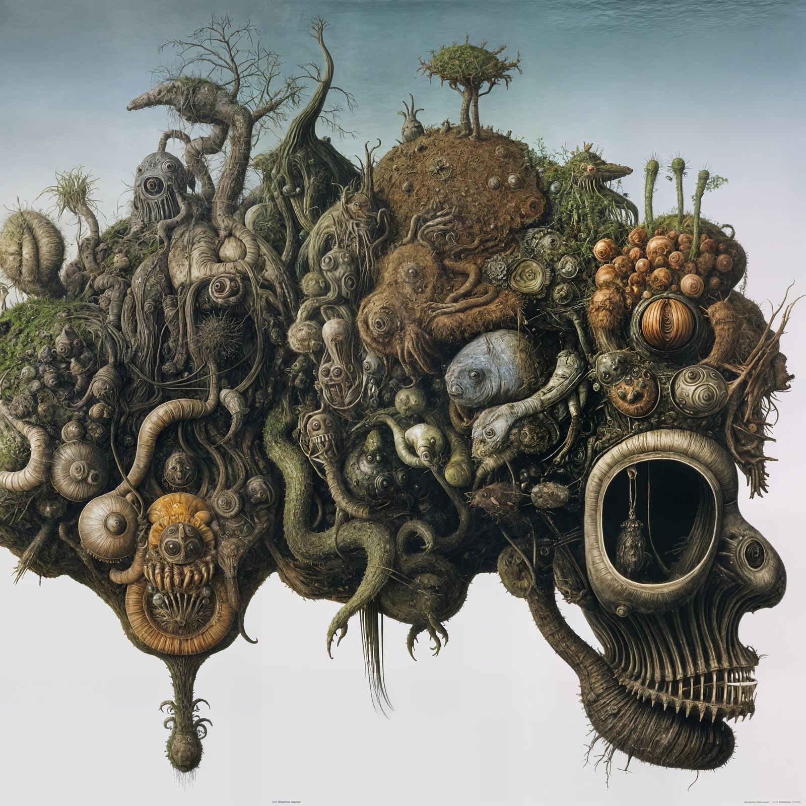 Tardigrade Anatomy in Surreal Giger-Inspired Landscape