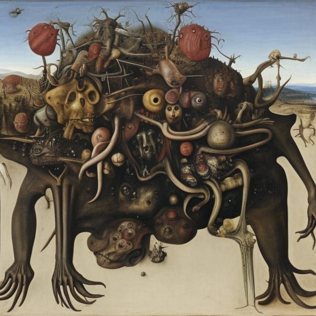 Tardigrade in Surreal Giger Landscape: Detailed Painting