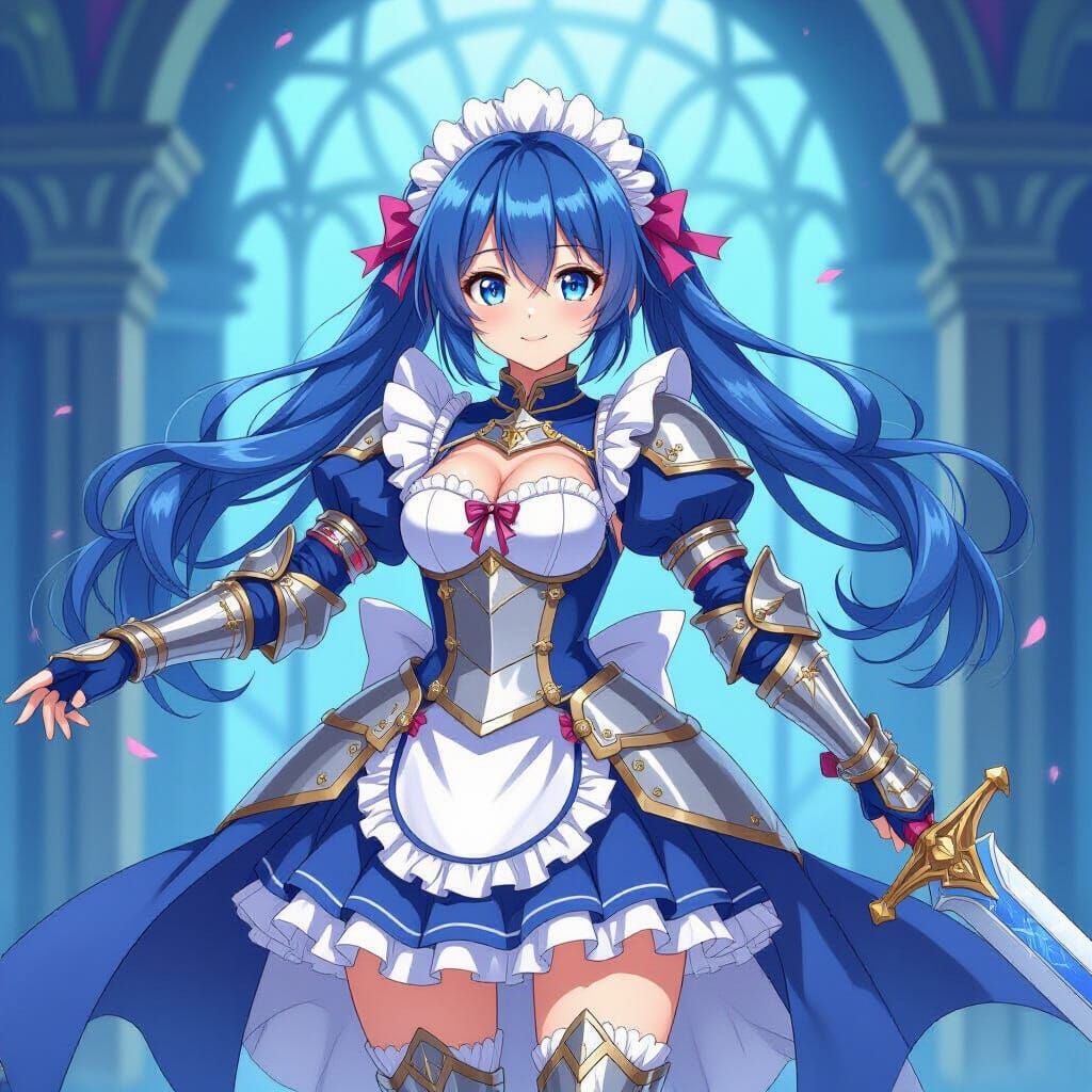 Anime Maid Knight Girl in Elegant Armor