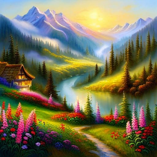 Switzerland Summer Day: Ethereal Fantasy Landscape