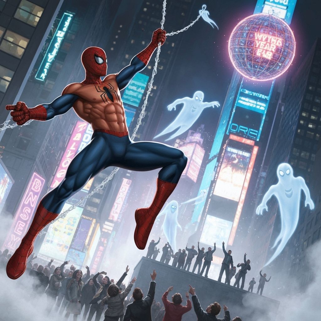 Spider-Man Swings Over Times Square Fighting Ghosts