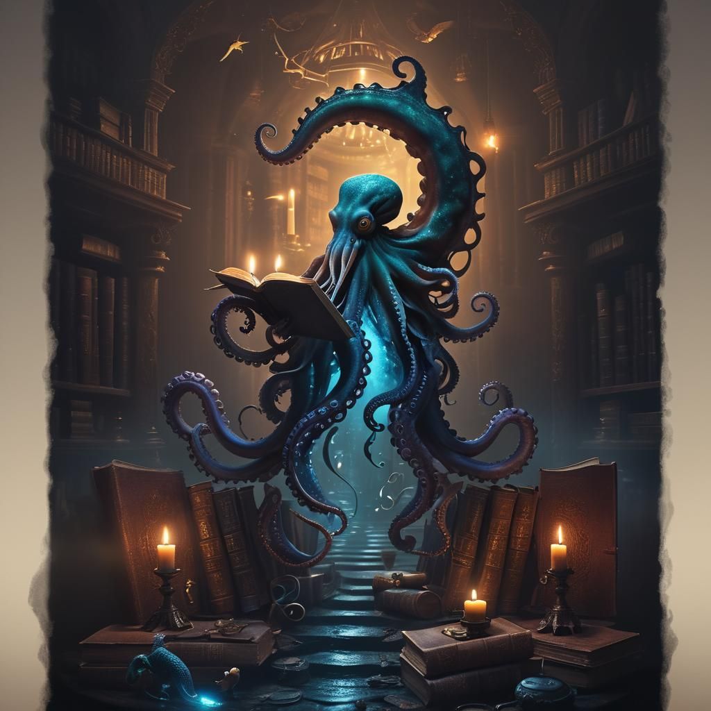 Octopus Seahorse Hummingbird Ritual in Dark Academia Style