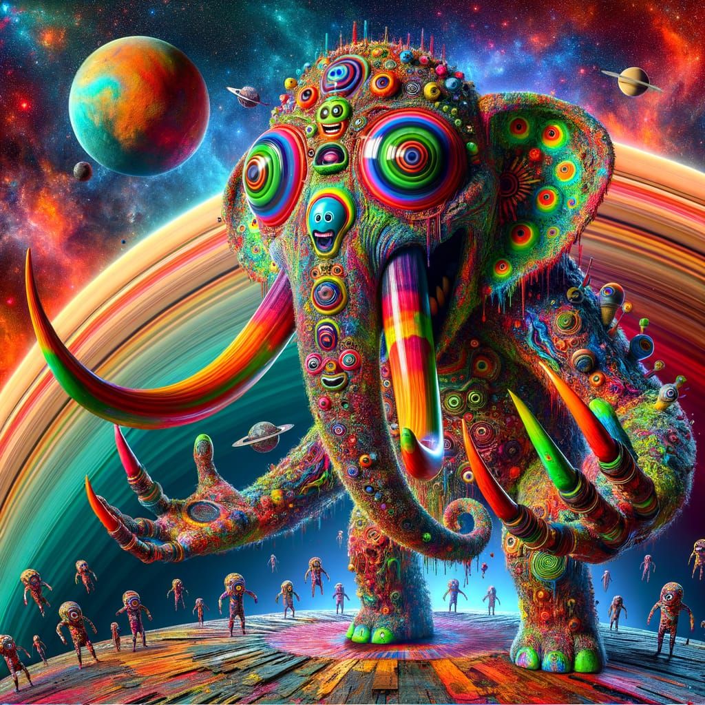 Vibrant, Psychedelic Elephant Scene in 8K Resolution