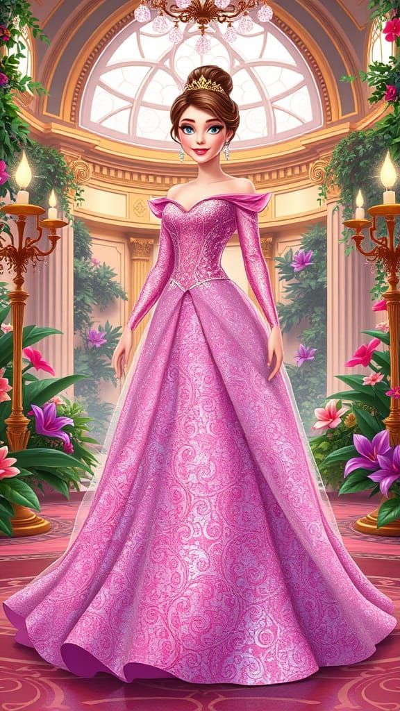 Enchanted Disney Princess in Elegant Pastel Ballgown