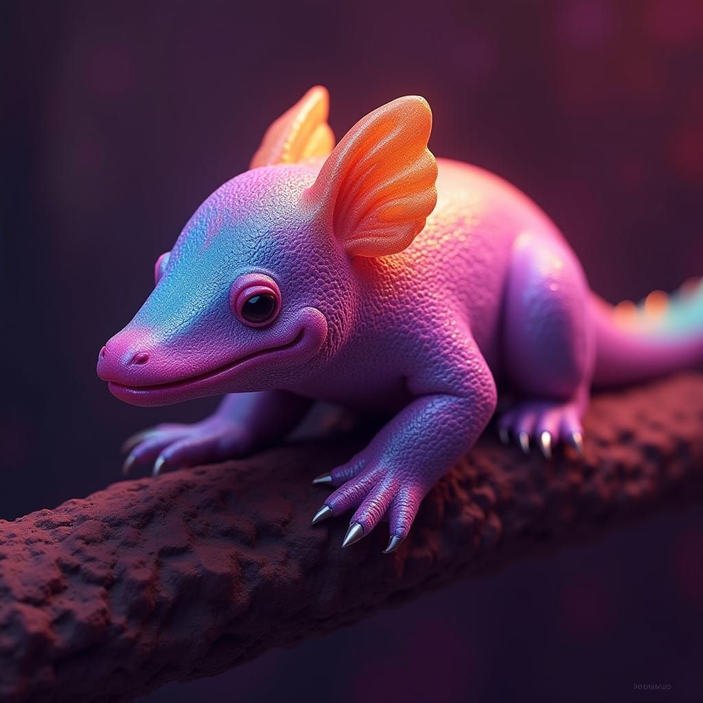 Vibrant Iridescent Fantasy Platypus in Violet Fuchsia Orange