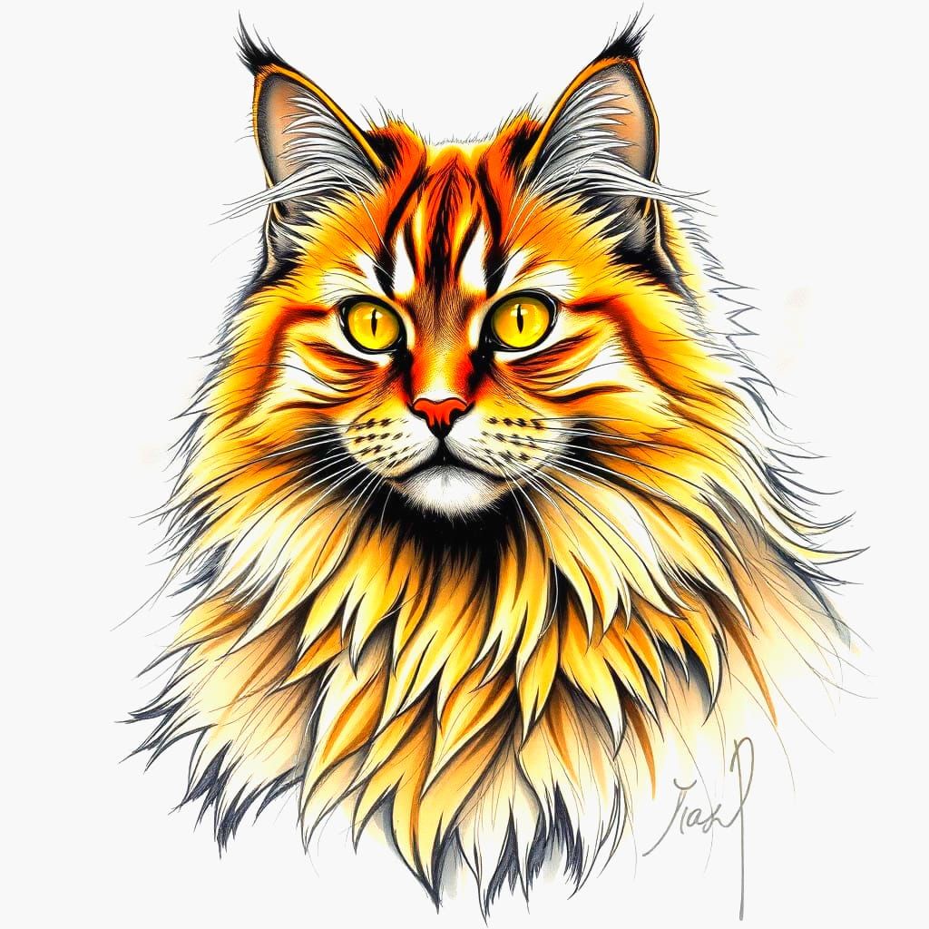 Cyberpunk Inspired Cat Portrait in Detailed Ink Drawing Styl...