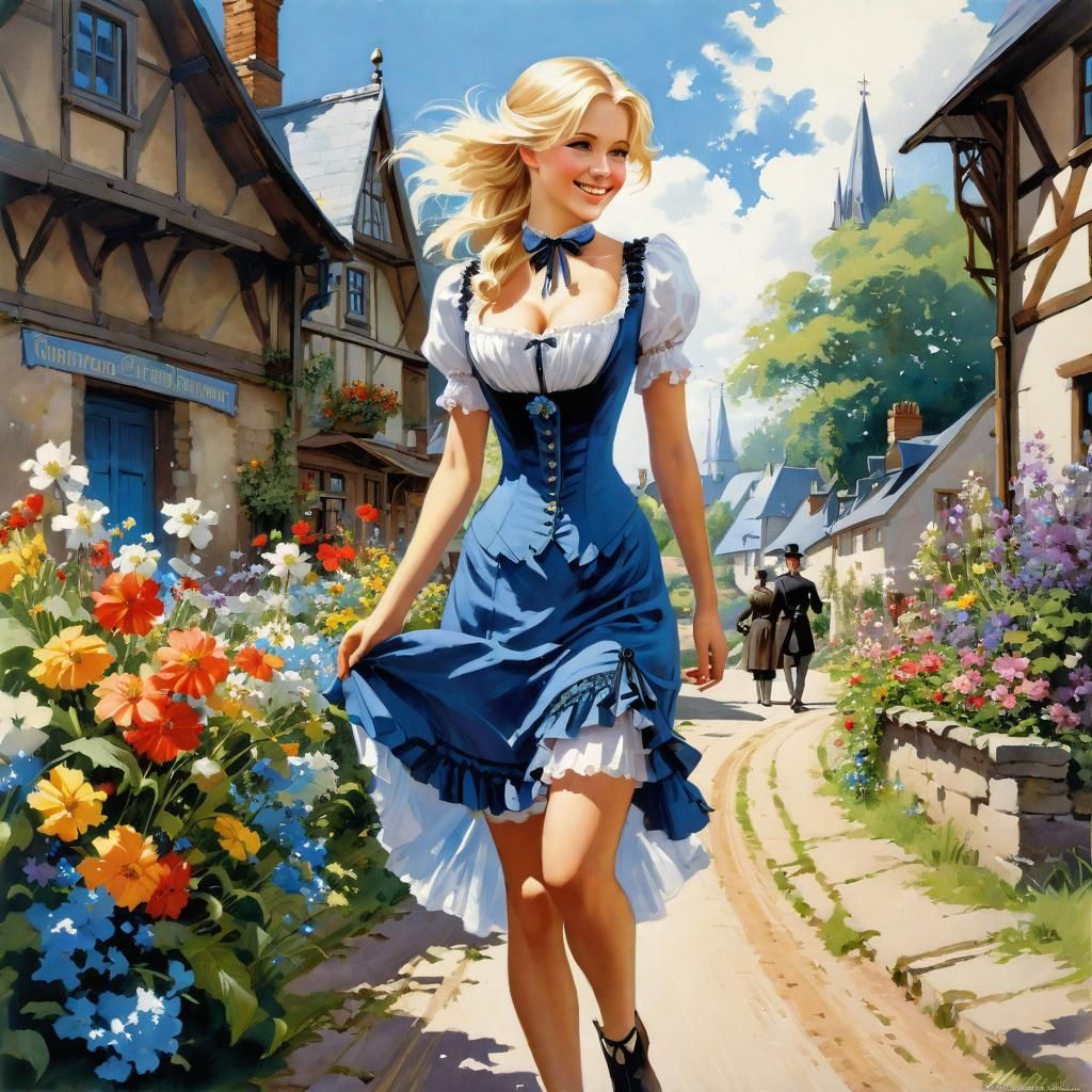 Victorian Girl in Summer Dress, Splash Art