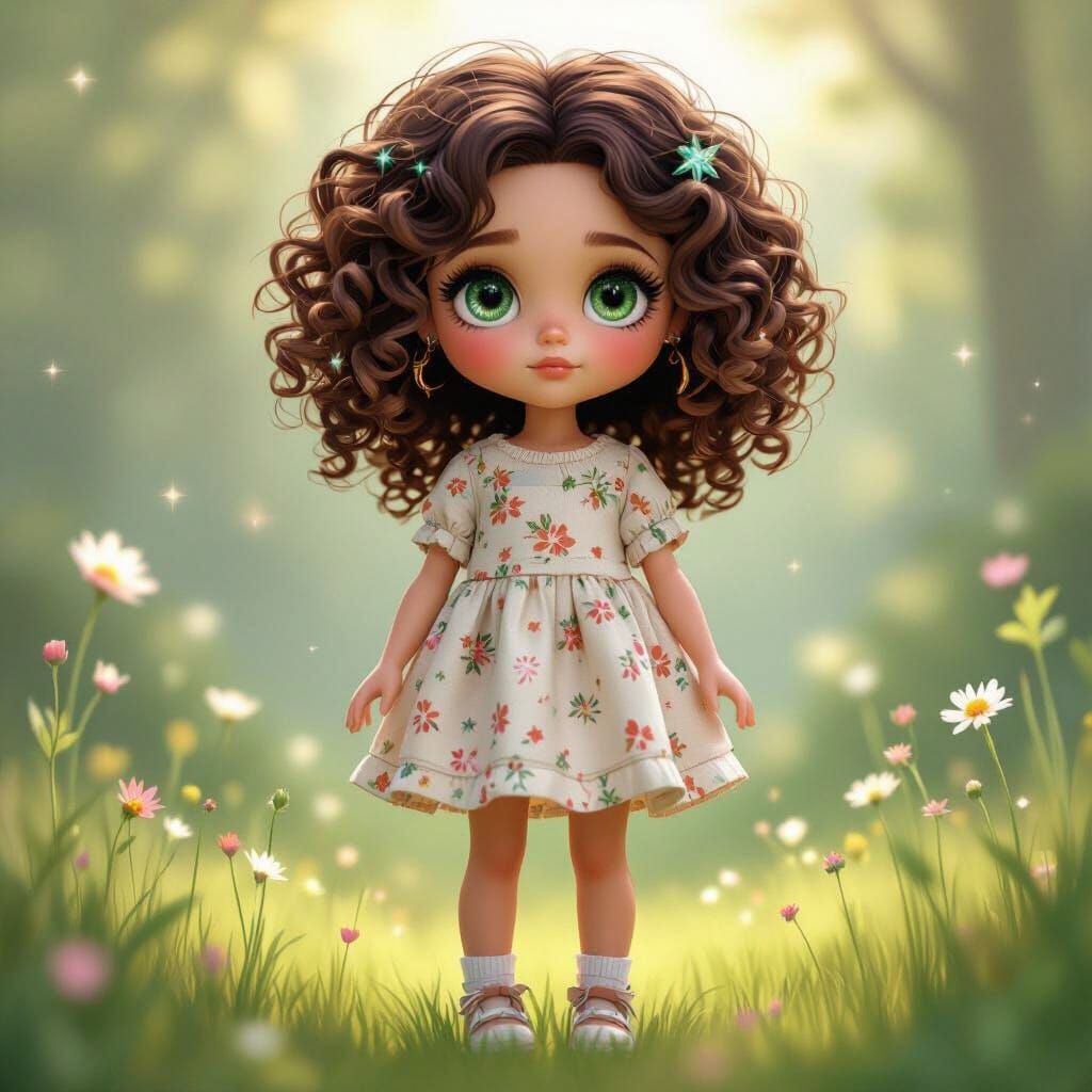Blythe Doll with Sparkling Green Eyes as 3D Render
