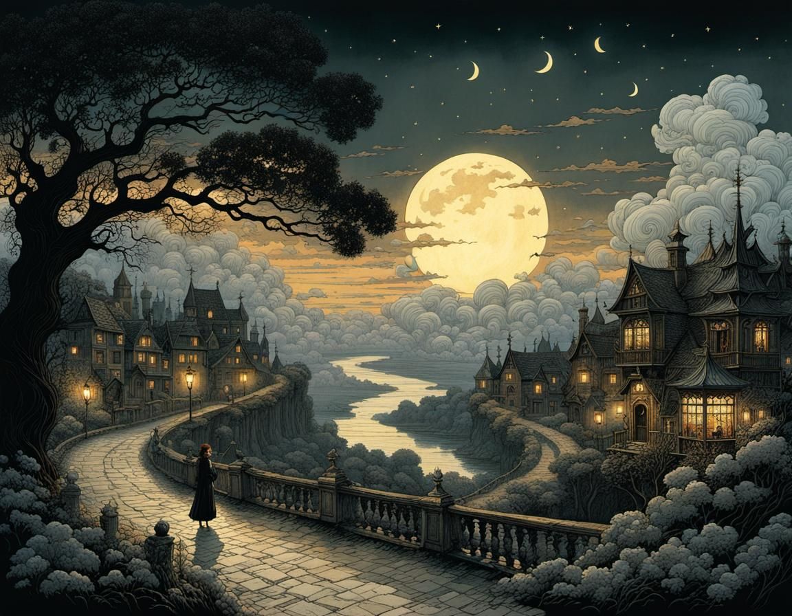 Moonlit Dreamscape in Whimsical Style