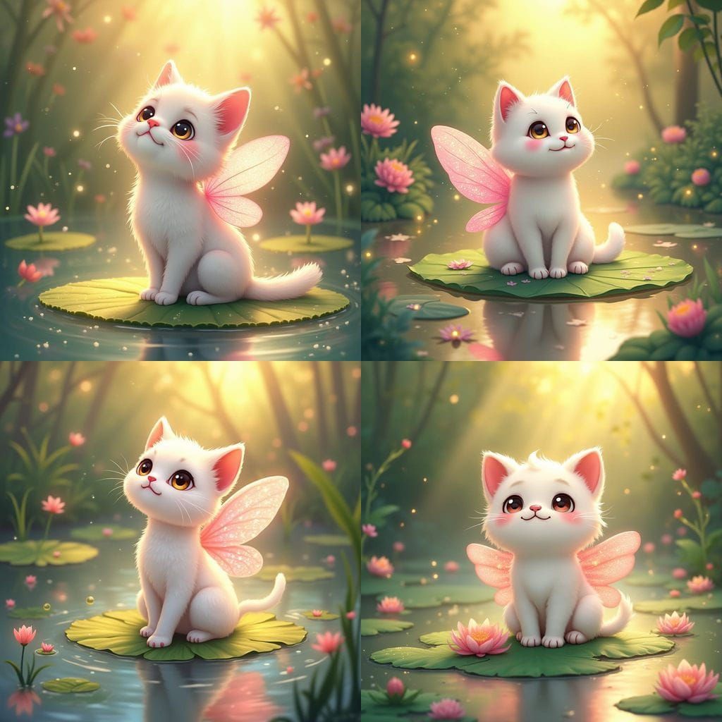 Cartoon Cat Fairy in Misty Golden Light