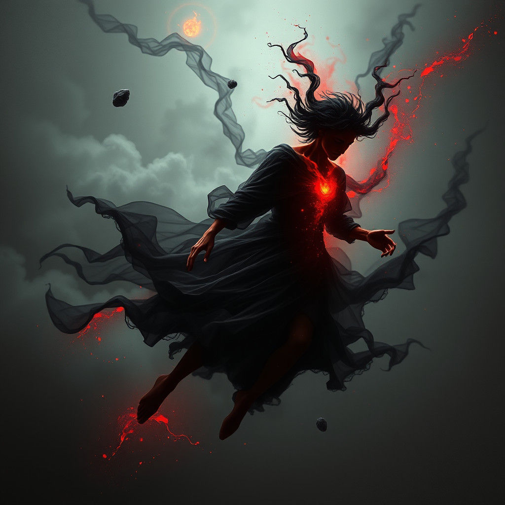 Androgynous Figure Descending in William Blake Style