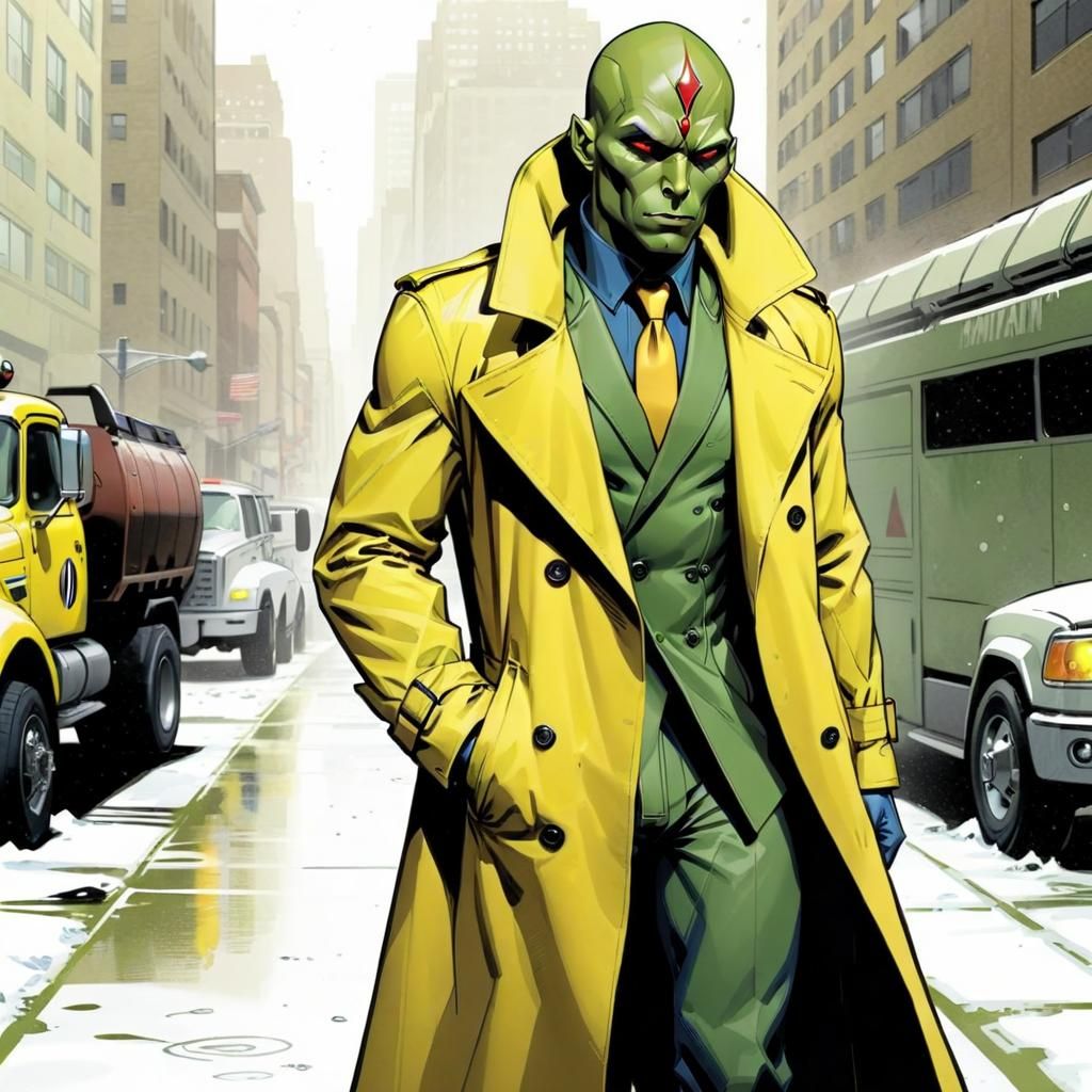 Martian Manhunter in Trench Coat, Comic Art