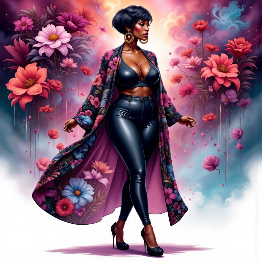 Confident Plus-Size Black Woman in Stylized Cartoon