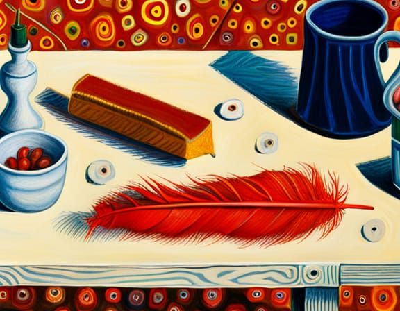 Skunk and Feather Still Life in Pastel Style