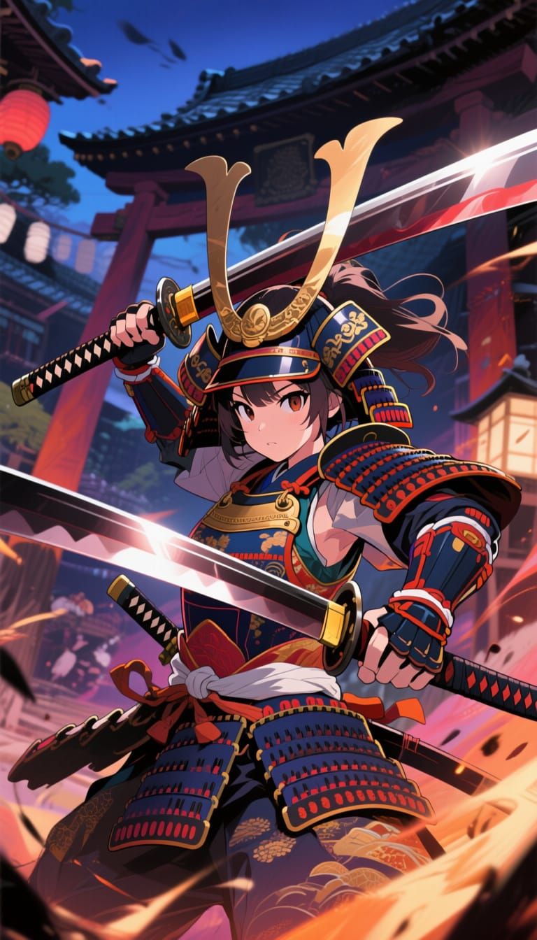Samurai Girl with Ōdachi in Anime Key Visual Style