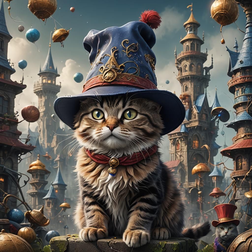 Cat in Hat: Detailed Fantasy Art