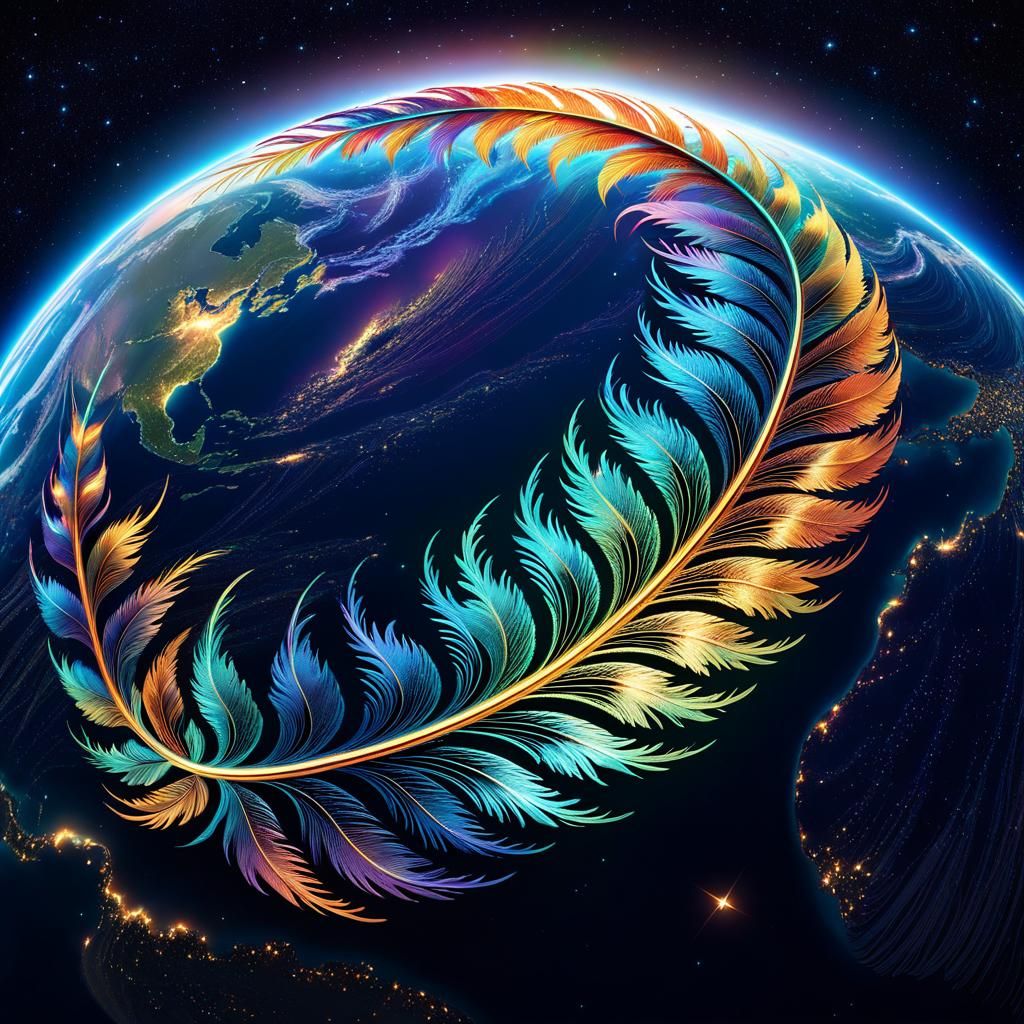 Bioluminescent Zodiac Feather Chart in Space