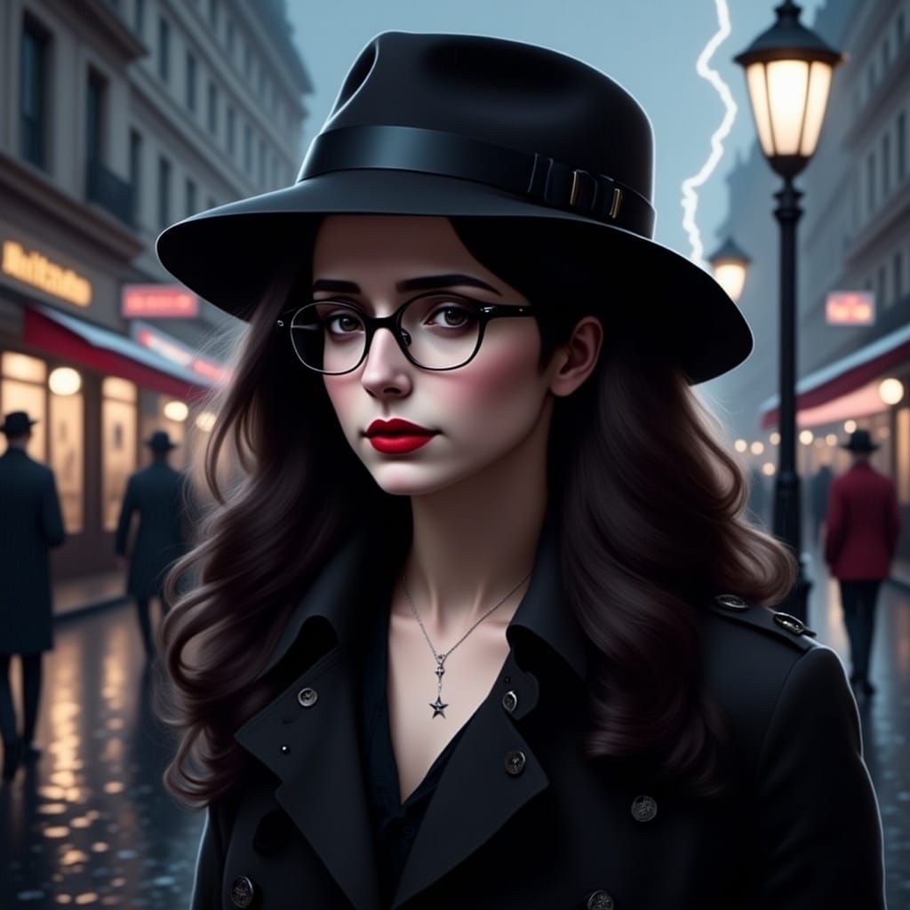 Elegant Woman in the Rainy City Night
