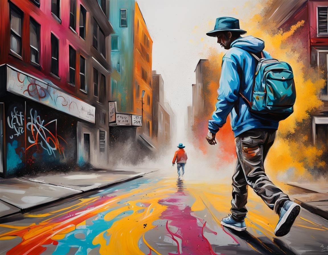 Man in Hat: Polychromatic Graffiti Street Art