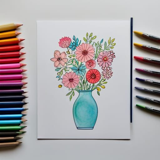Coloring Page: Flowers in Vase, Watercolor Style