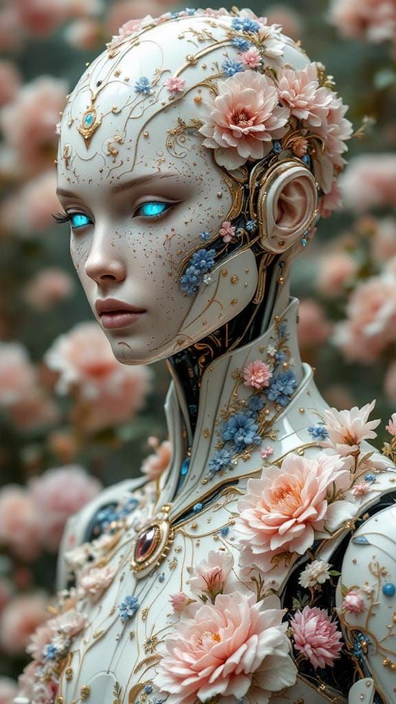 Android Sculpture with Baroque Floral Patterns
