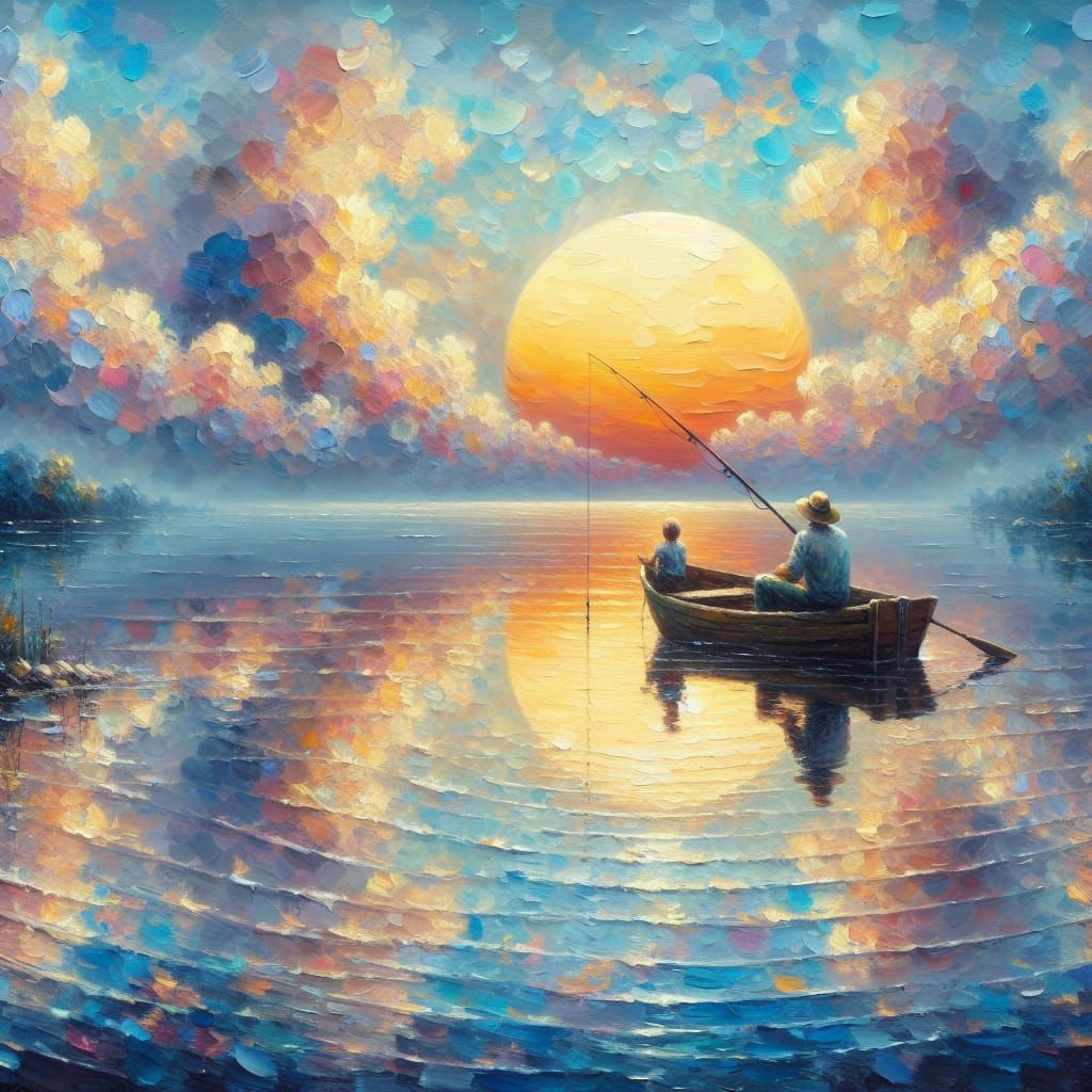 Sunrise Serenity: A Father and Son's Tranquil Fishing Moment
