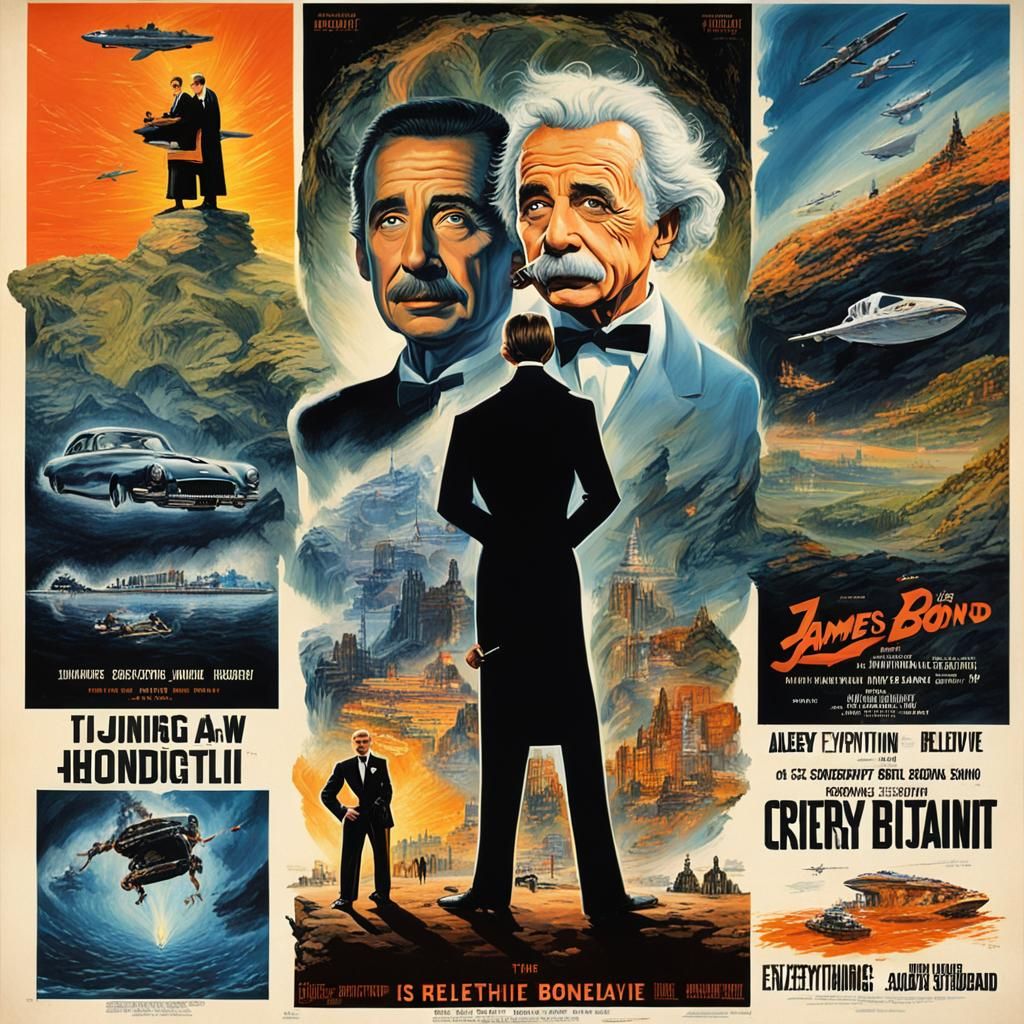 Einstein as James Bond in 1960s Comic Style