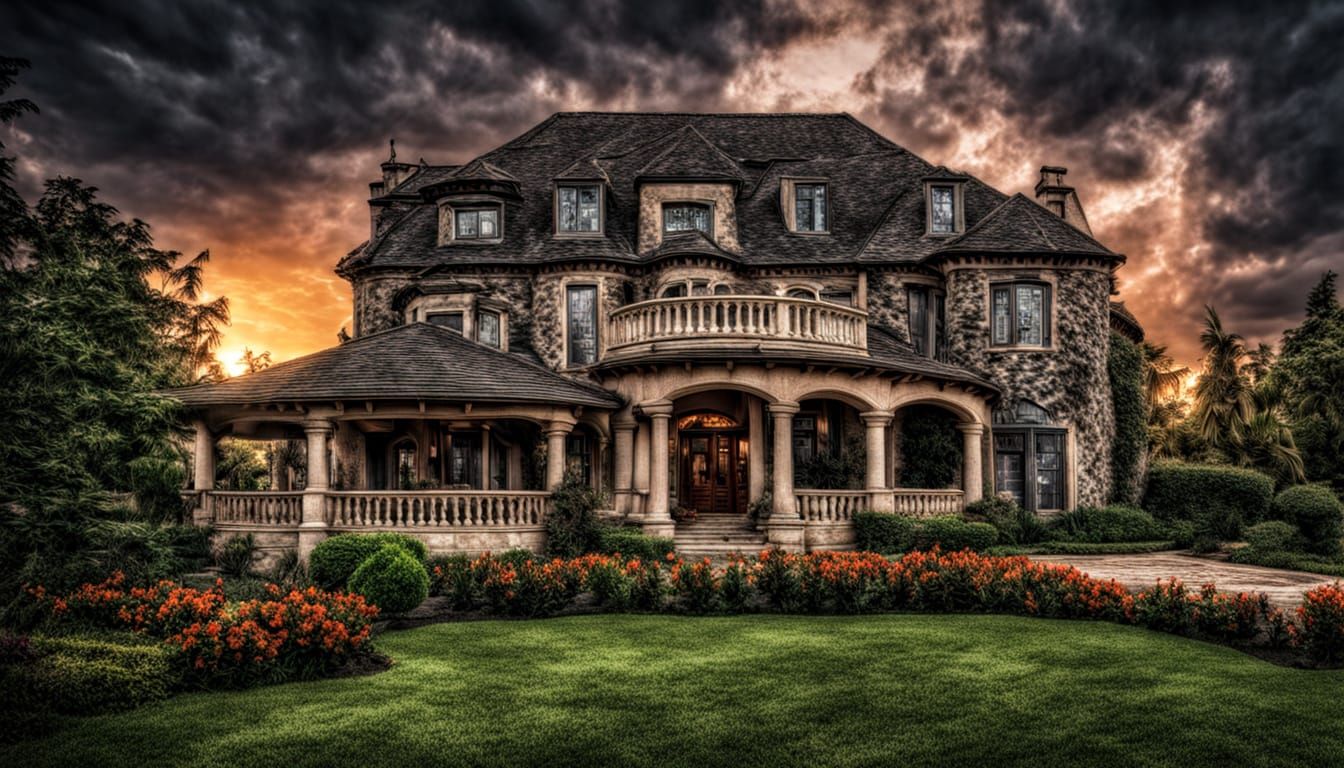 Elegant Manor House in Moody Hyperrealism