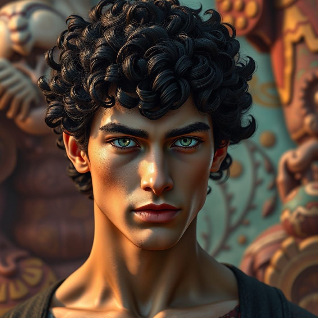 Dashing Young Man in Vibrant Fantasy Landscape