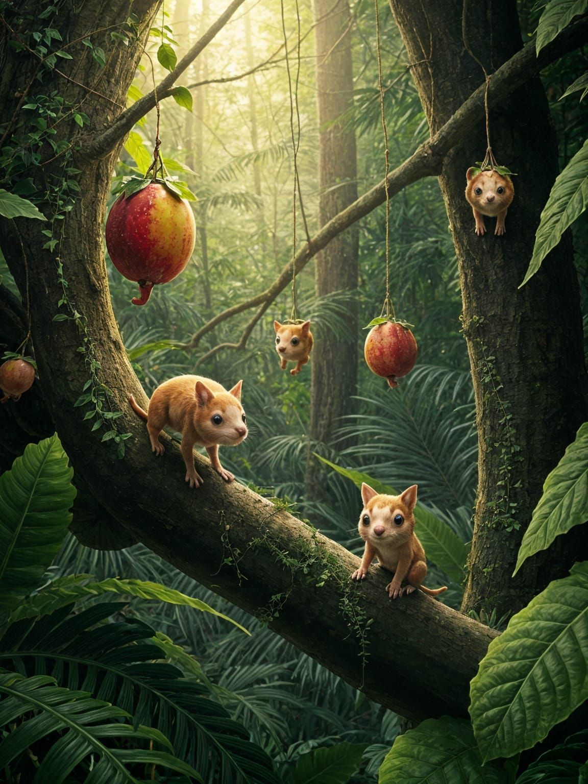 Vibrant Jungle Creatures Hanging Like Fruit