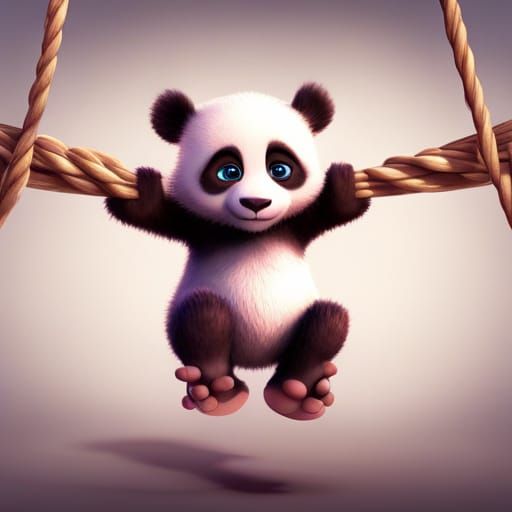 Fluffy Panda on a Swing: 3D Digital Art