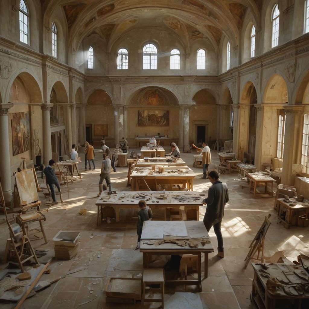 Renaissance Artists in a Florentine Studio