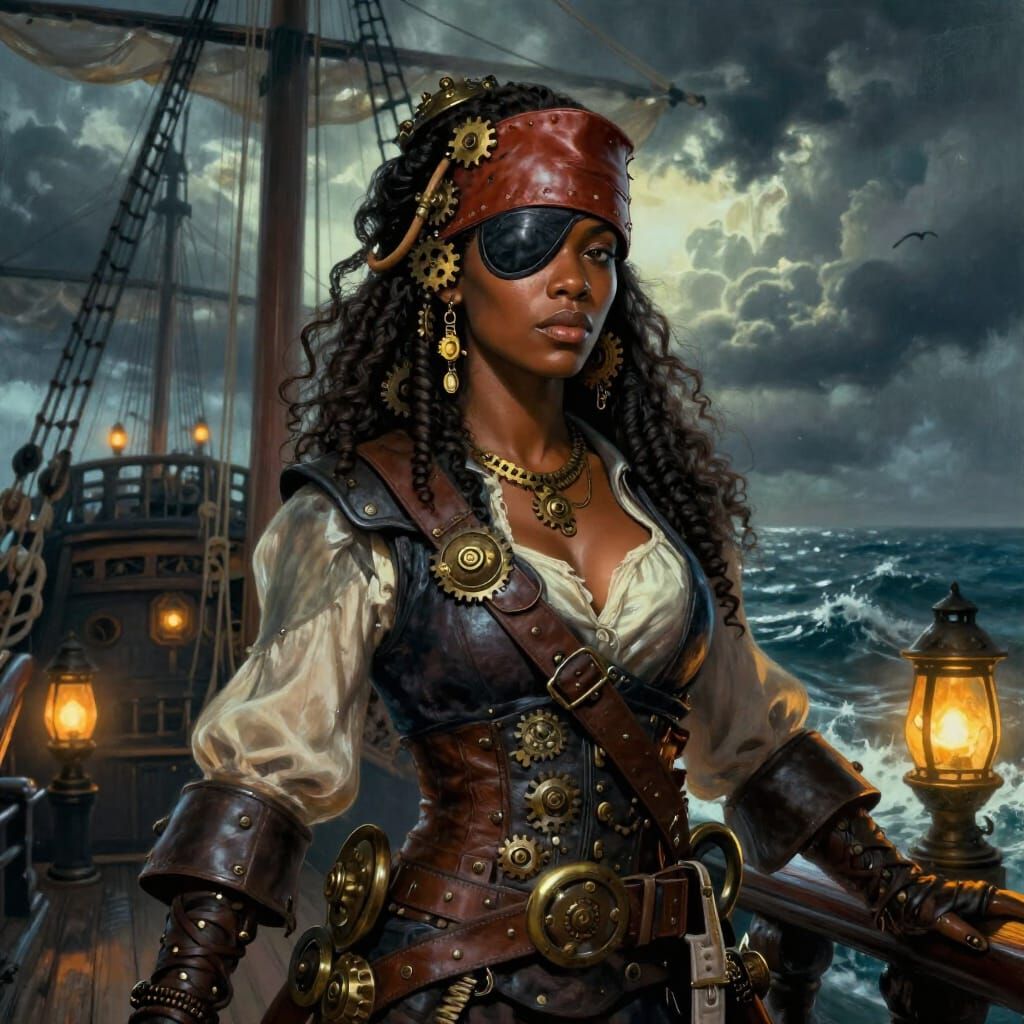 Steampunk Pirate Queen on Galleon Deck