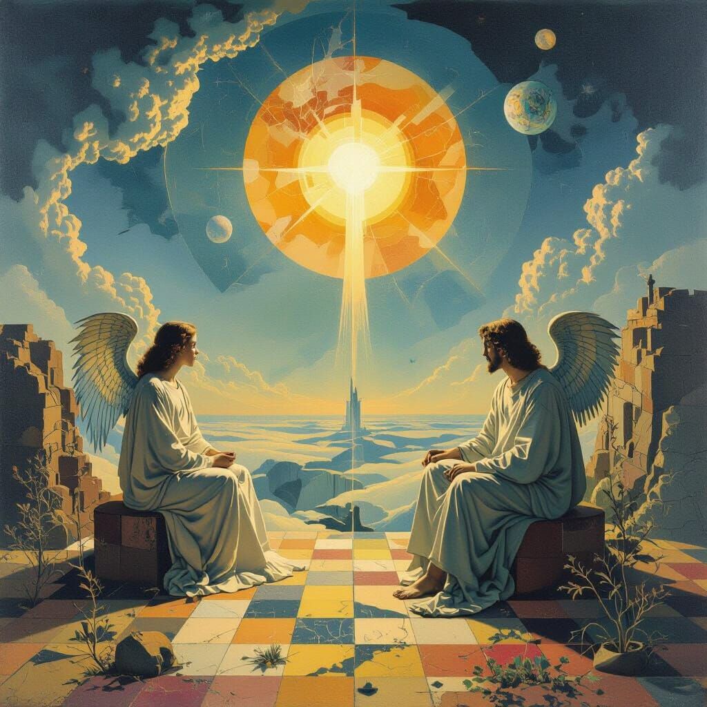 God and Angels in a Surreal Dreamscape, Inspired by Dali