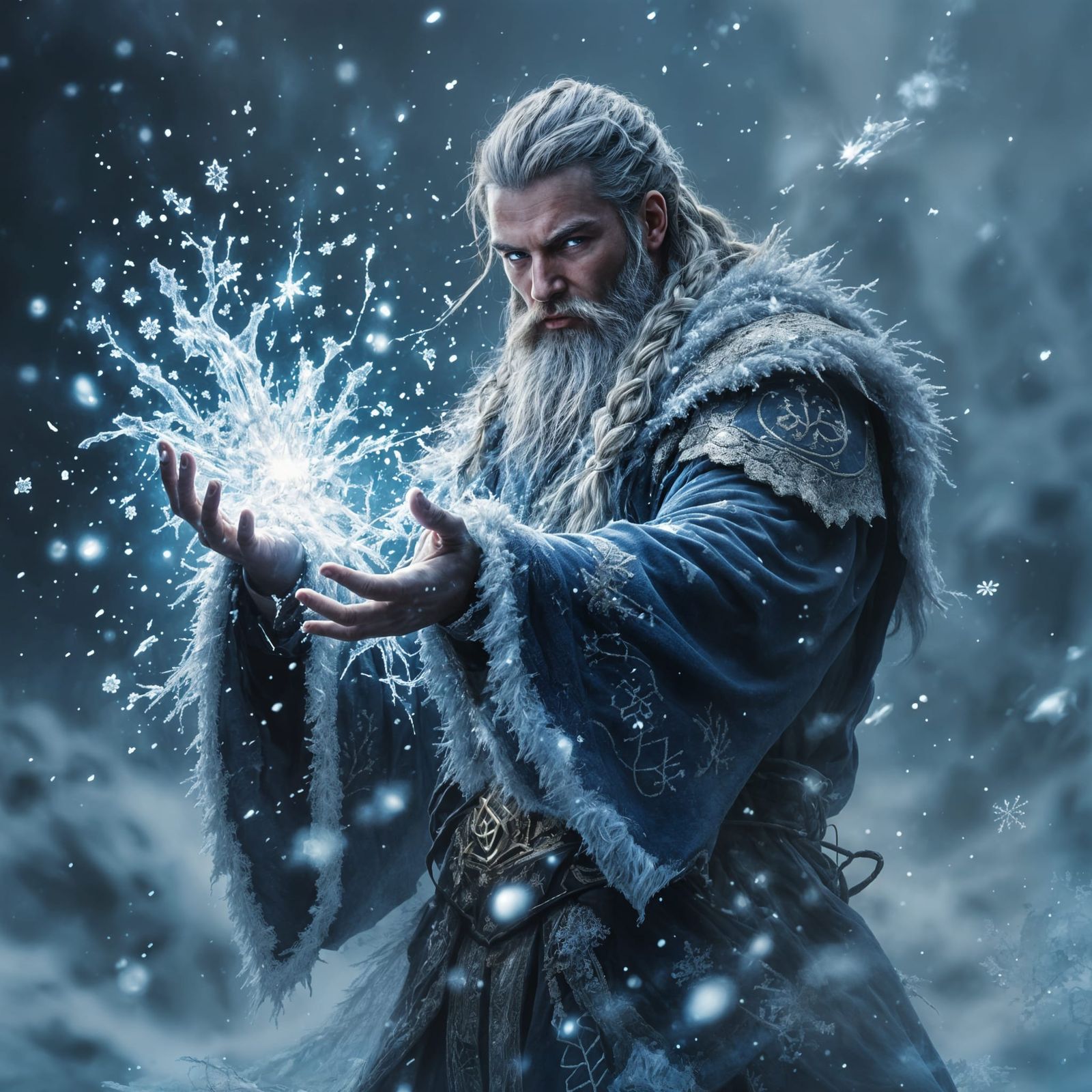 Ethereal Mage Conjures Blizzard in Hyper-Realistic Detail