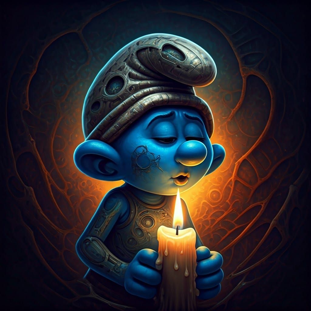 Smurf Blowing Candle in H.R. Giger Style