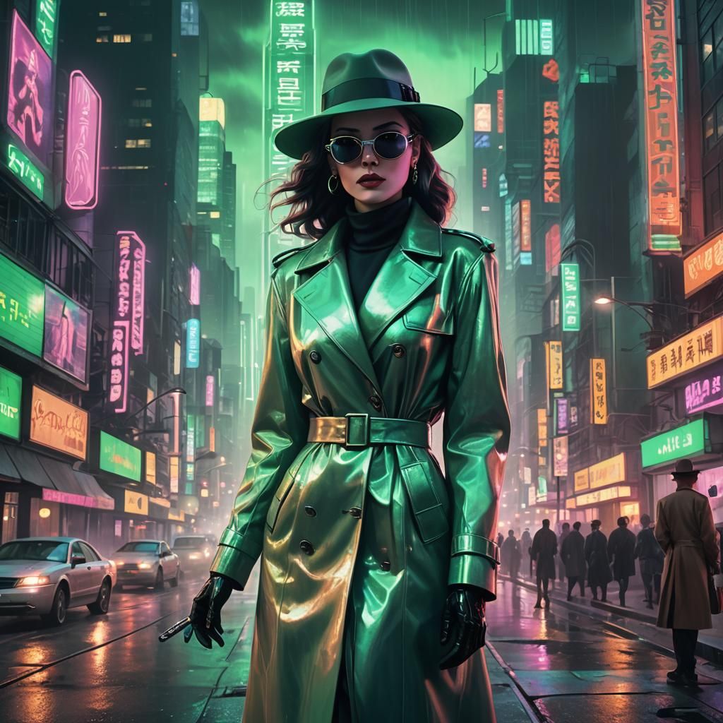 Cyberpunk Art Deco Metropolis with Femme Fatale
