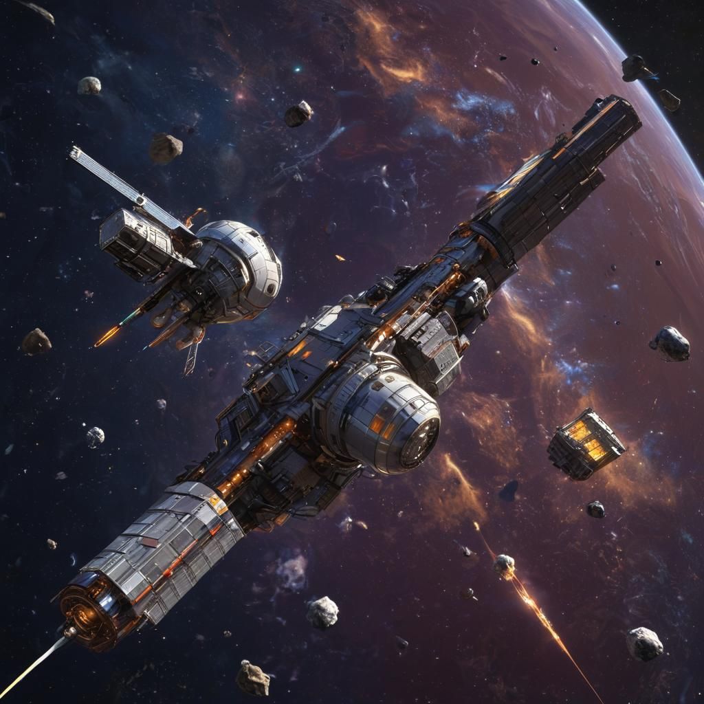 Cargo spacecraft, sci-fi futuristic, containers adrift